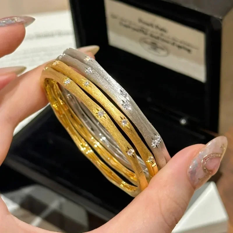 vintage Octagonal star wire drawing shiny bangles silver 925 exquisite light bracelet for women engagement fine jewelry adjustable opening 250208