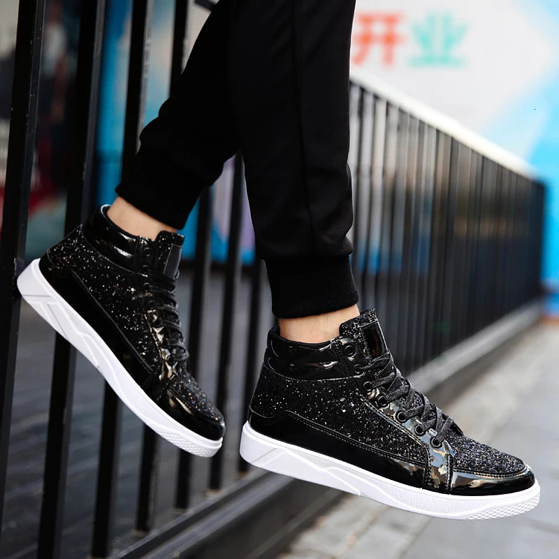 TUINANLE Mans Casual Shoes High-tops Silver Glitter Bling Platform Sneakers Men Non Slip Skateboard Shoes Zapatillas Hombre 250221