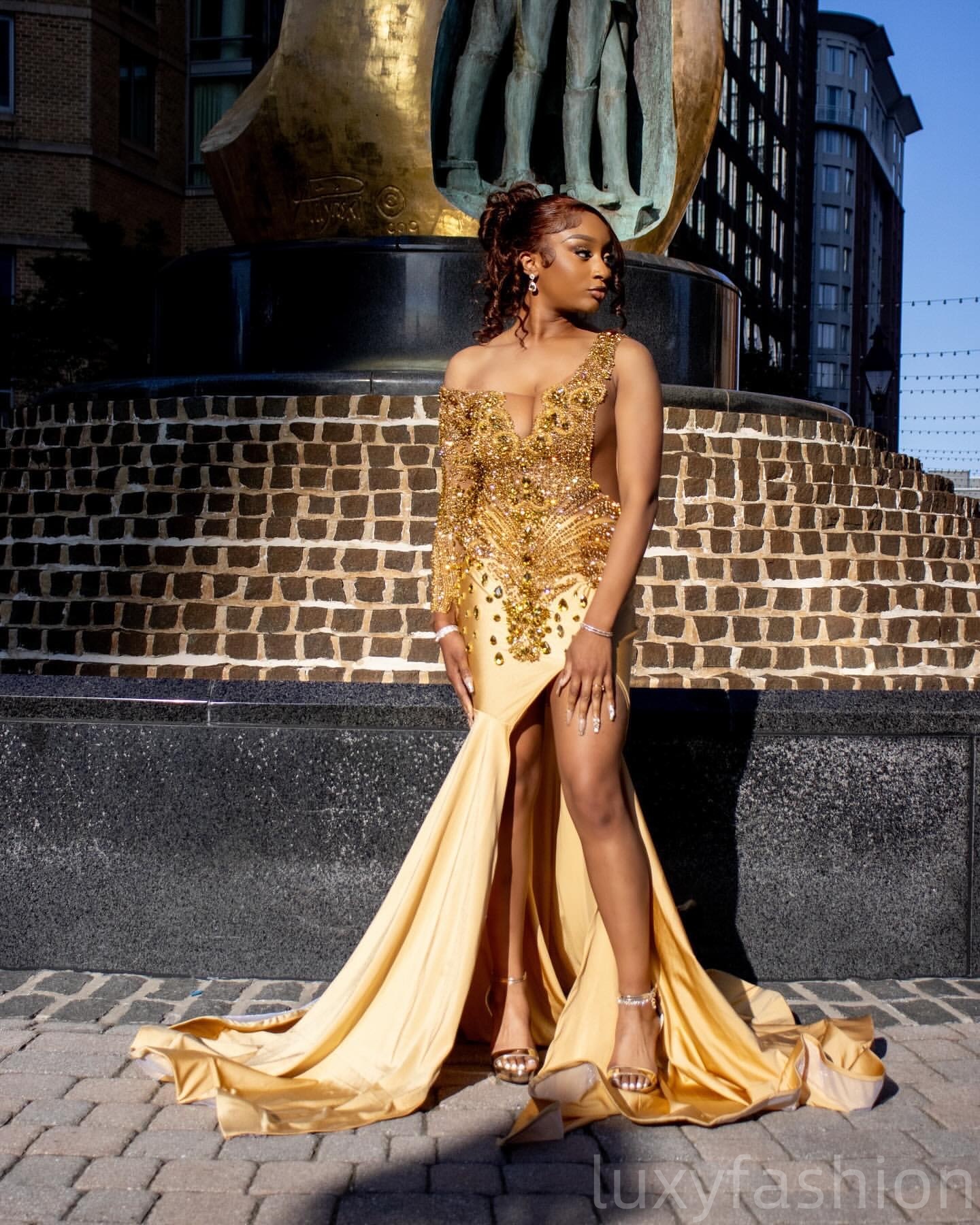 Aso Ebi 2025 Gold Mermaid Prom Dresses Beaded Crystals Satin One Shoulder Evening Formal Party Second Reception Birthday Gowns Dress For Special Occas