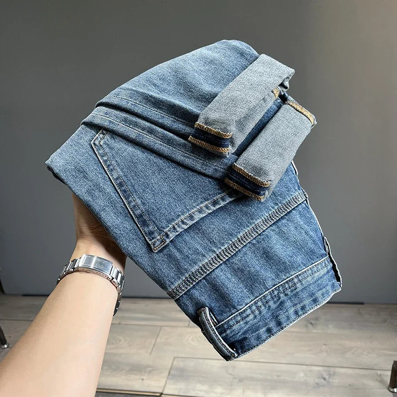 Frayed Jeans Men Baggy Personality Tapered Casual Pants Streetwear Hip Hop Vintage Blue Denim Trousers Male Trendy w250210
