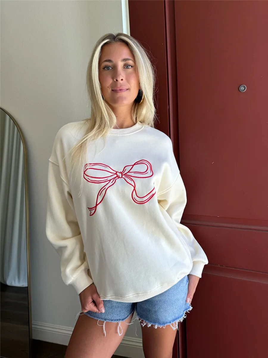 Cute Pink Bow Prints Hoodie for Women Fall Casual Loose Round Neck Long Sleeve Sweatshirts Female Spring Pullovers Tops Coat Y2K 250211 - view 7