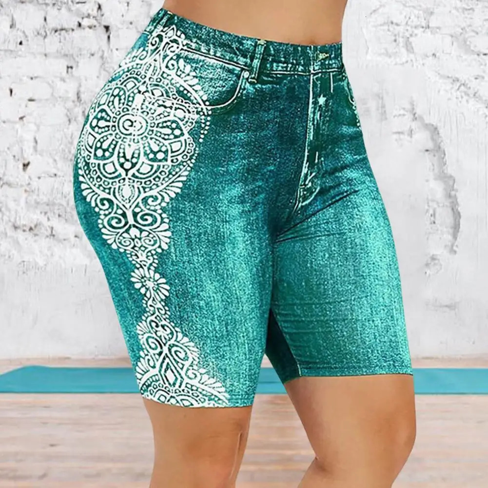 Womens Shorts High Elasticity Breathable High-waisted Sweat-absorbing Summer Printed Sports Bottoms Shorts Female Clothing 250210