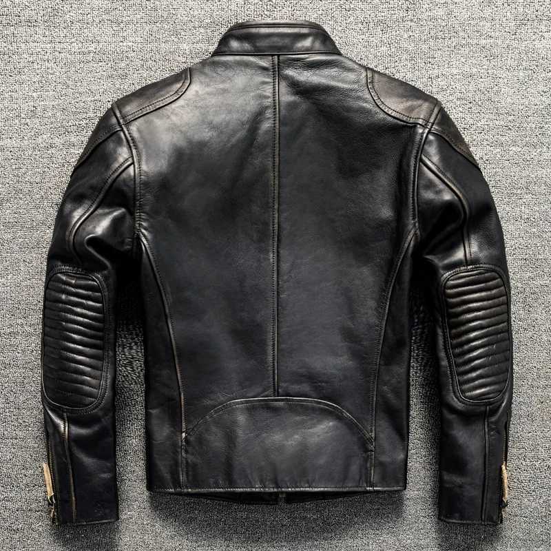 Retro Black Spring Leather Jacket Men Punk Style Plus Size 5XL Natural Horsehide Slim Fit Short Genuine Leather Coat X250213