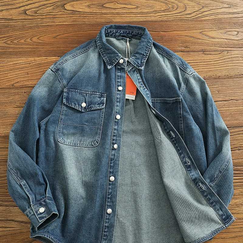 4XL Heavyweight Thickened Workwear Denim Shirt for Men American Vintage American Retro Distressed Washed Loose Shirt Jacket Coats X250213