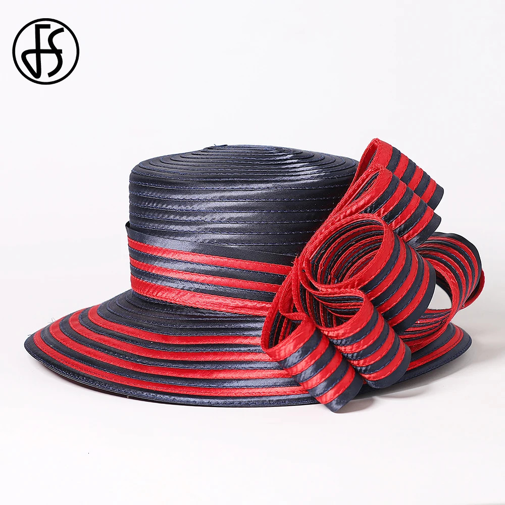 FS Satin Cloth Hats For Women Ladies Stripe Formal Tea Party Dress Wedding Bridal Elegant Church Cap Bowler Hat 250118