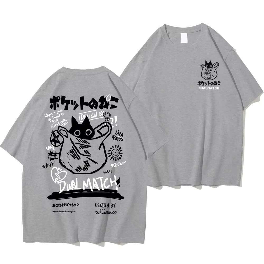 Men's Women's Cartoon 2024 Haruku Kawaii Cat Print Short Sleeve Plus Size T-Shirt Couple Street Loose Clothes Y2k Top