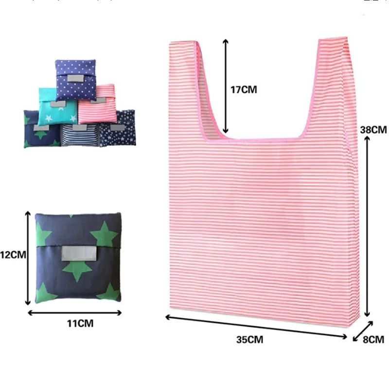 Portable Reusable Shopping Bag Sweet Striped Dots Largecapacity Grocery Tote Pouch Eco Bags Folding Storage Convenient Handbags 250121