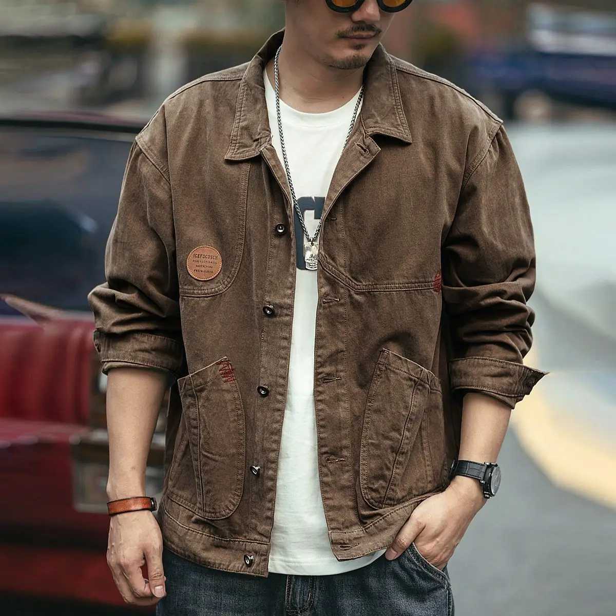 Mens Brown Leisure Jackets Leisure Clothing Korean Version 5 Sizes Autumn Winter X250213