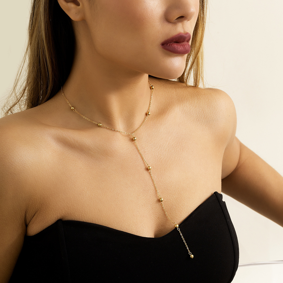 fashion Jewelry cool and elegant long tassel chain geometric collar versatile metal niche necklace