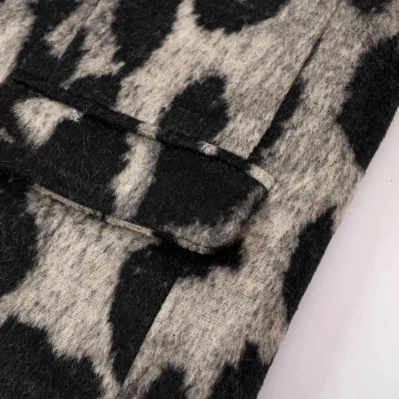 Leopard Print Women Jacket Autumn Winter Chic Office Lady Coat Vintage Fashion Long Sleeve Pocket Female Blazers Jacket 250206