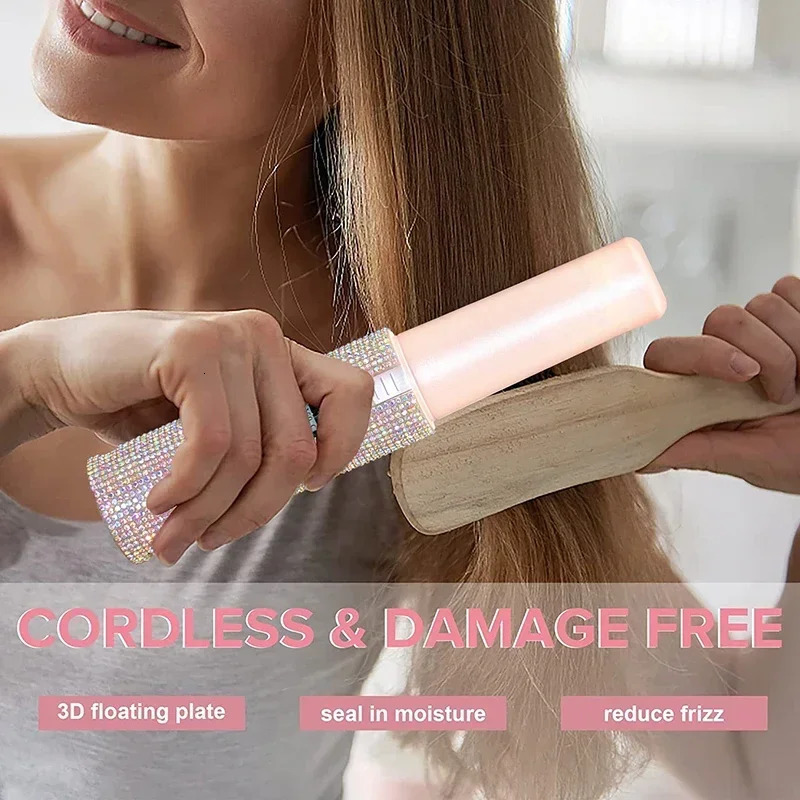 2-IN-1 Electric Hair Straightener Curler Fashion Colored Diamond Cordless Travel Home Hair Straightening Styler Brush 250113