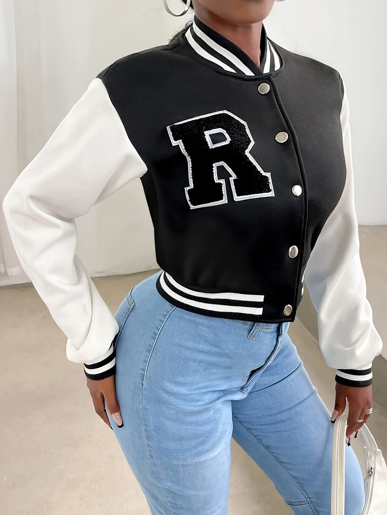 Elegant Women_s Casual Jacket White Autumn Winter Button Baseball Cropped Jackets For Women Long Sleeve Crop Outerwear 250212