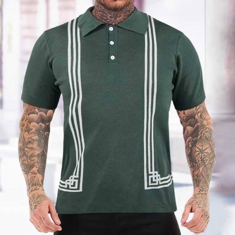 Summer Clothing Mens Luxury Knitted Short Sleeve Polo Shirt Retro Lapel Button-down Patchwork Fashion Business Leisure Knitwear X250213