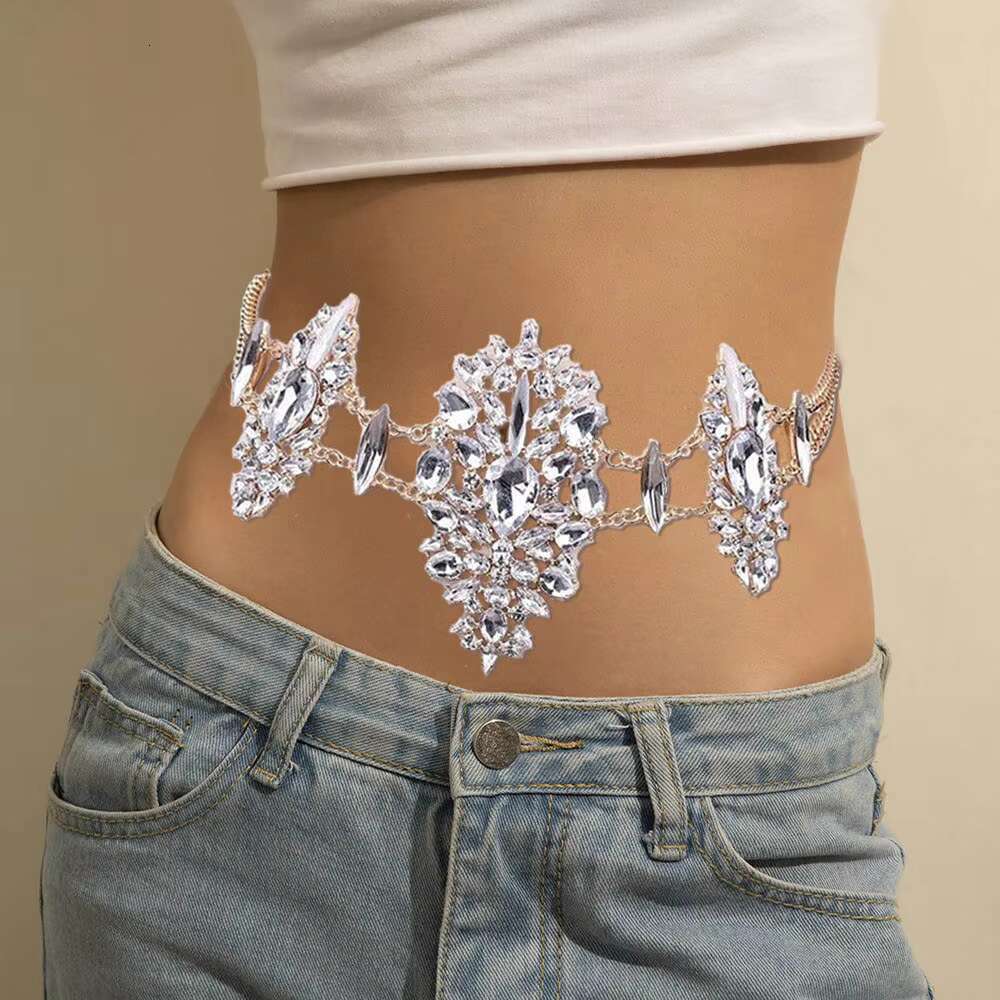 Exaggerated Rhie Geometric Chain Summer Beach Sexy Bikini Crystal Waist Accessories Body Jewelry For Women Wholesale