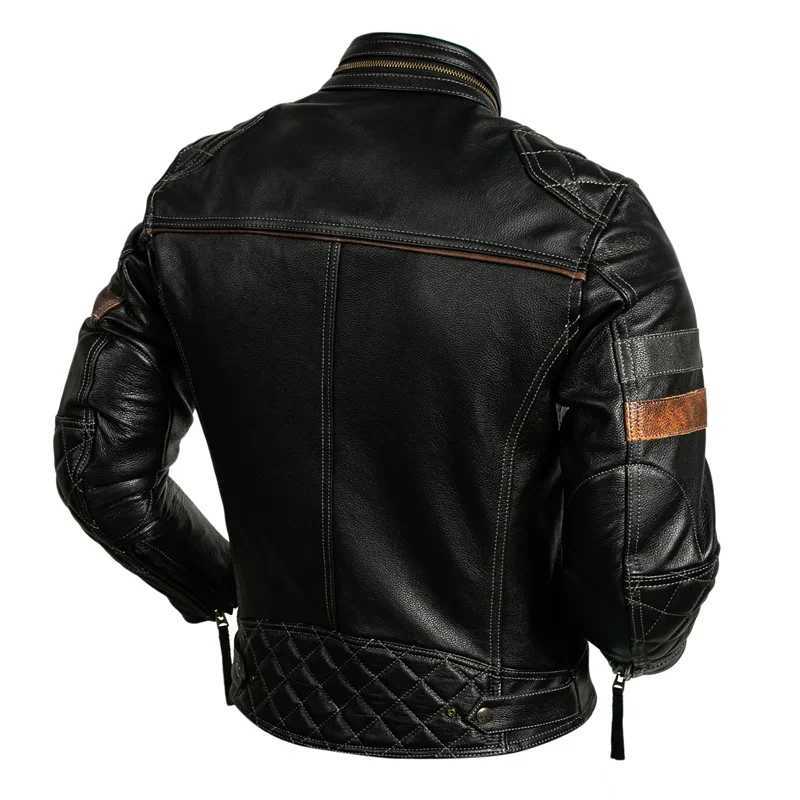2023 Vintage Mens Black Leather Jacket for Spring Autumn Genuine Motorcycle Style Natural Cowhide Leather Slim Fit Biker Coat X250213