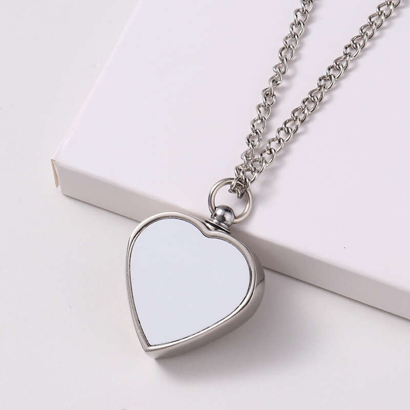 Flat chain heat transfer printed couple's ashes box heart-shaped pendant Valentine's Day necklace