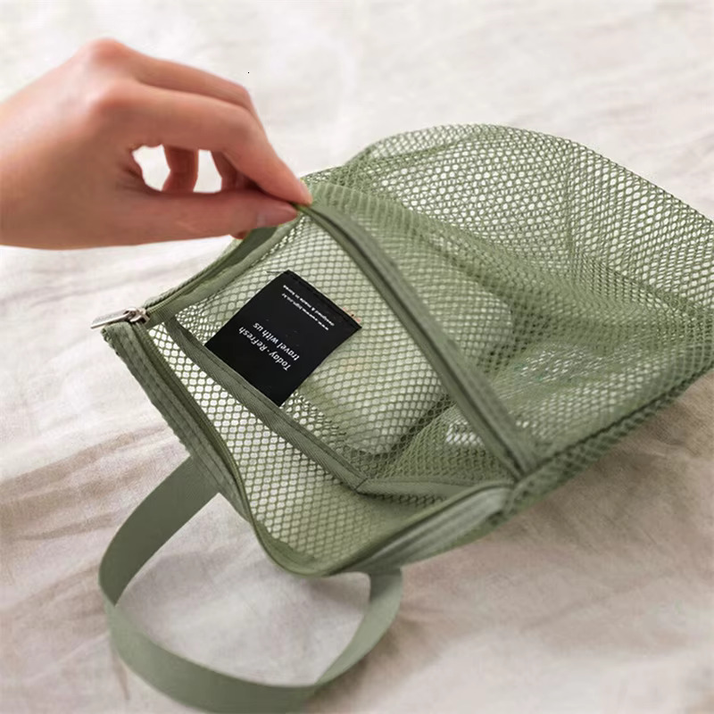 2025 Mesh Makeup Toiletry Storage Bags Handbags Portable Travel Washing Body Shower Tools Hanging Cosmetic Organizer Pouch swissmilitary