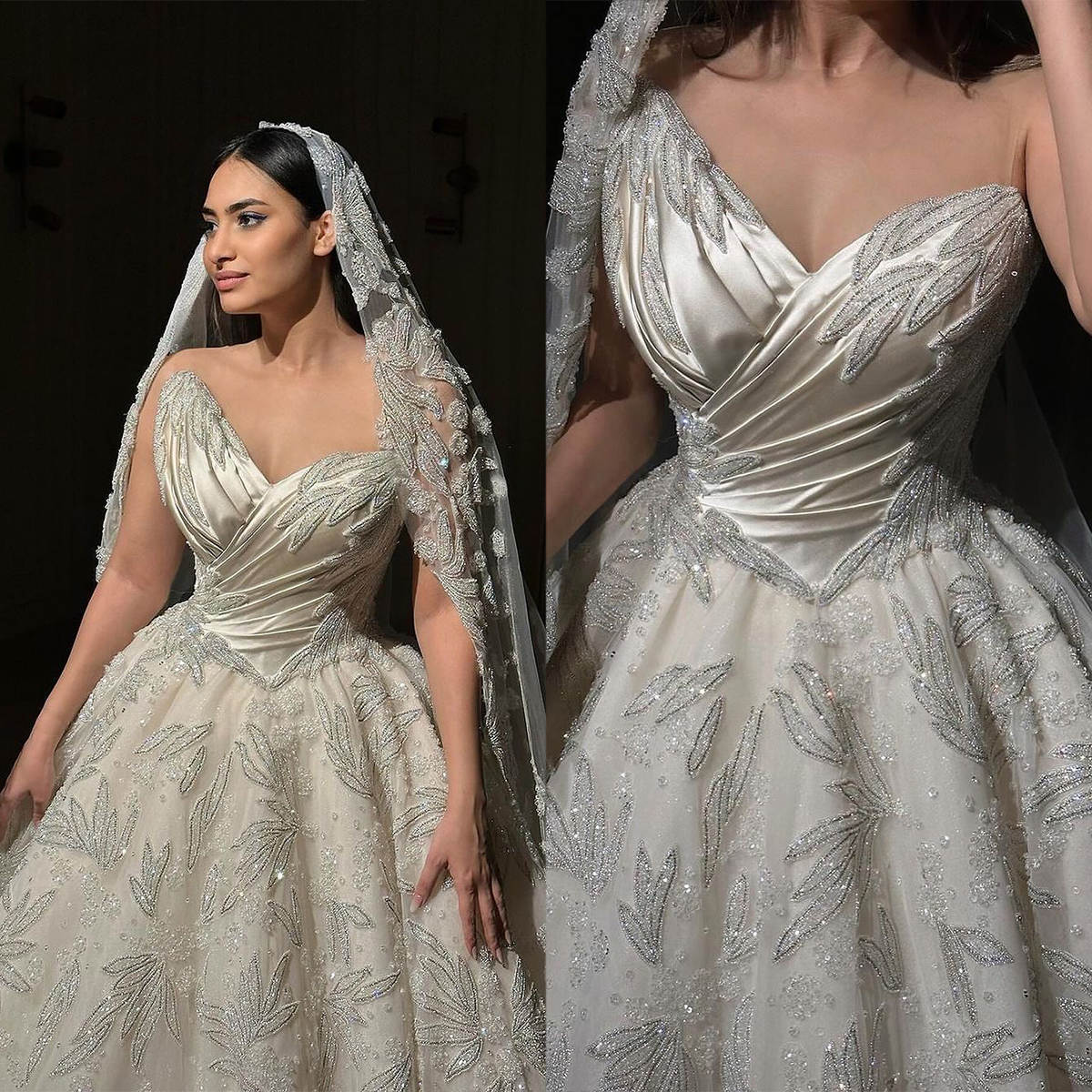 Graceful Ball Gown Wedding Dress Strapless Bling Sequins Sleevesless Pearls Appliques Zipper Court Gown Pleats Custom Made Bridal Gown Plus Size Vesti