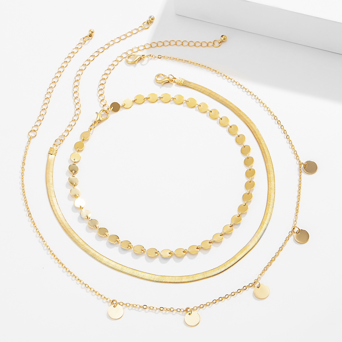 Woman Jewelry temperament minimalist circular pendant set necklace fashion women geometric thin collarbone chain