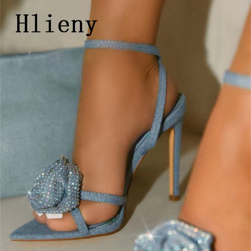 Hlieny 2025 Fashion Wer Buckle Strap Sandals Thin High Heels Women's Sexy Pointed Toe Crystal Party Dress Female Shoe