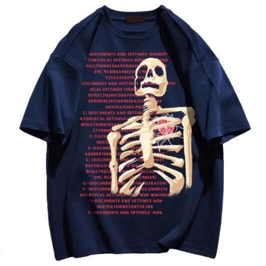 Loose casual versatile personalized street fashion printed skull loose T-shirt