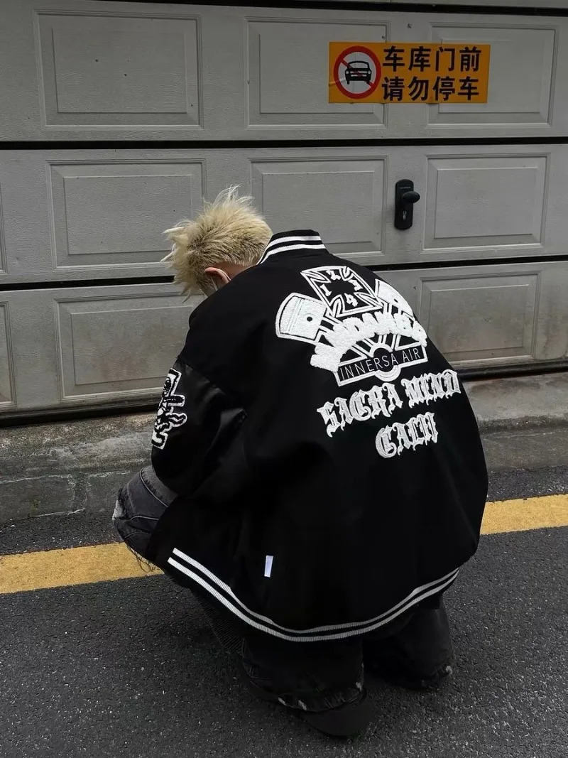 American Vintage Street Letter Embroidered Flocking Baseball Uniform Y2K Harajuku Couple Jacket Loose Coats 250212