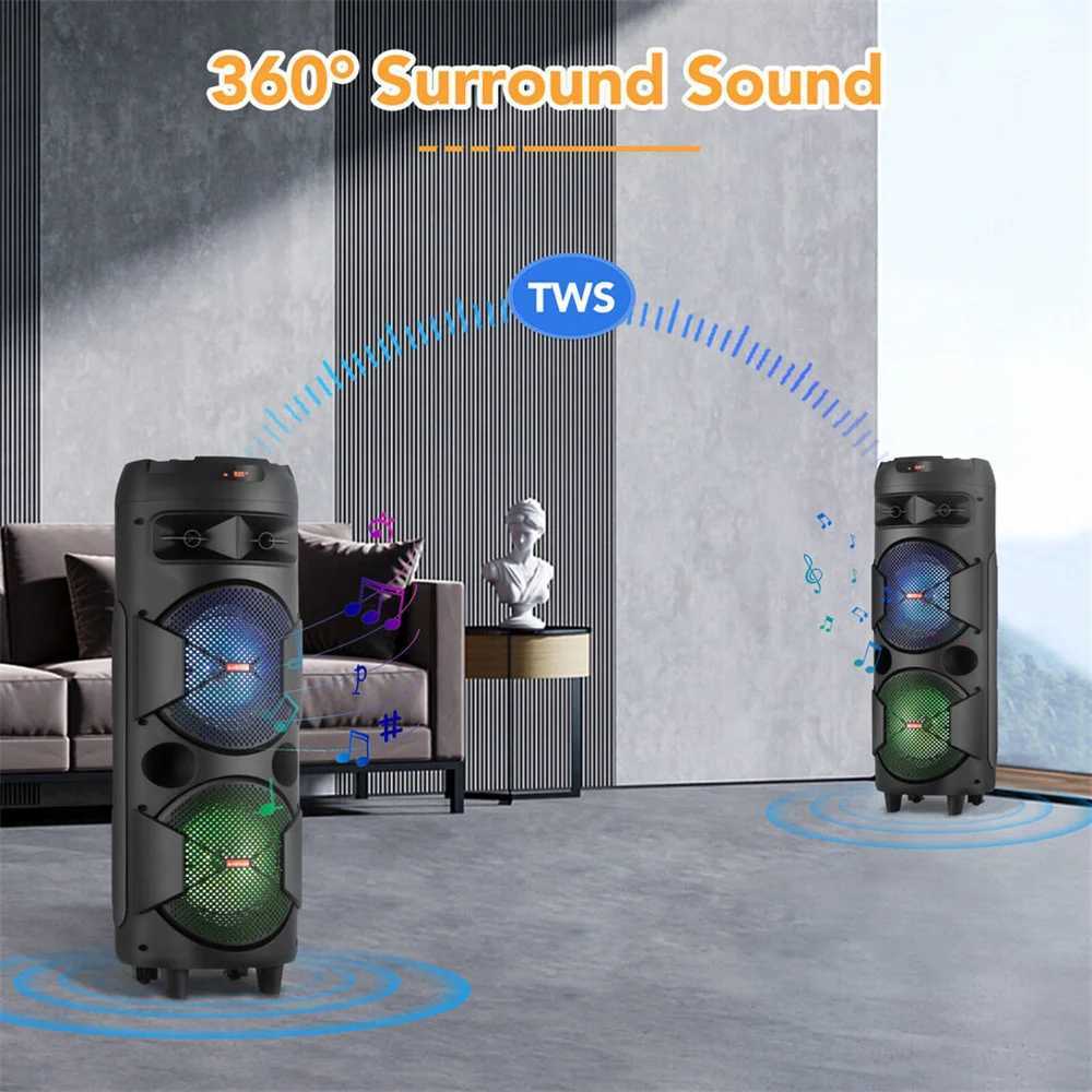 4000W Portable Speaker Dual 8 Woofer Sound System Party DJ With Microphone Remote Led Light TWS Z250213