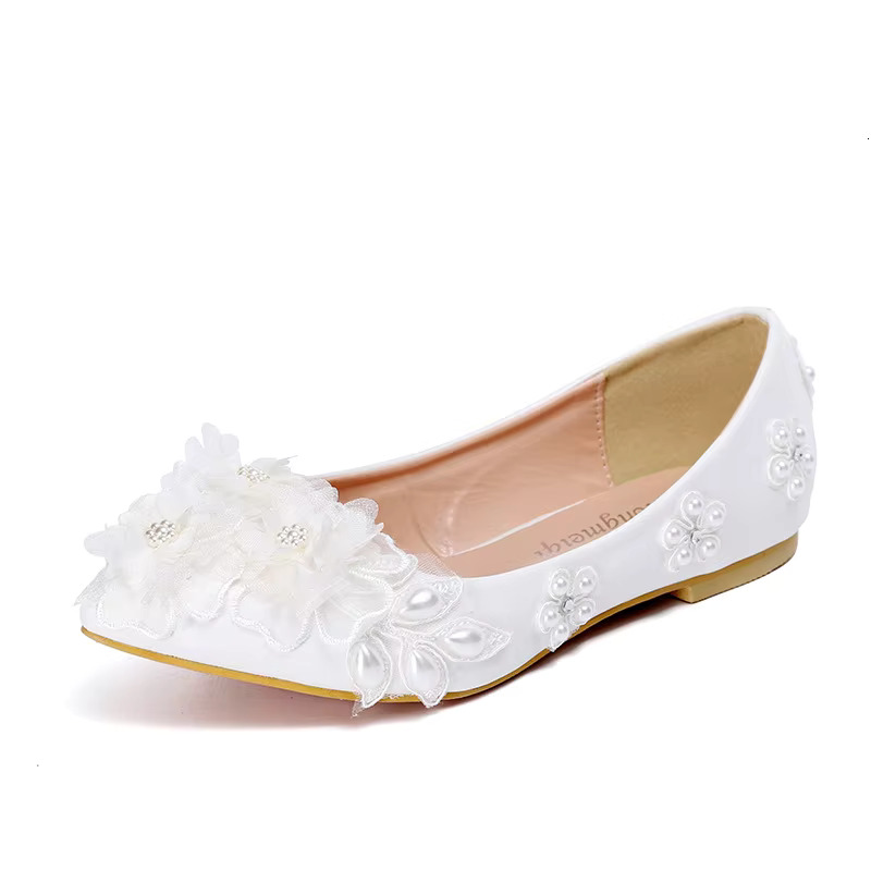 Pearl/Rhie Crystal Wer Flat Sole Single Shoe 2024 New Women's Temperament Wedding Bride Bridesmaid Shoes Size 43