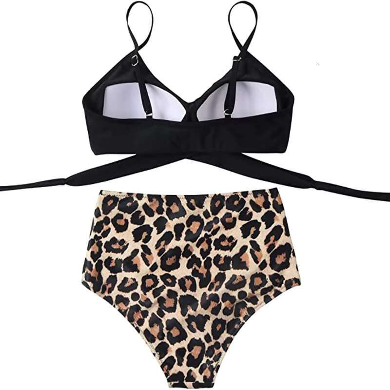 Two-Pieces Push-Up Padded Bra Bandage Bikini Set Women Criss Cross High Waisted String Ral Printed Bathing Suits