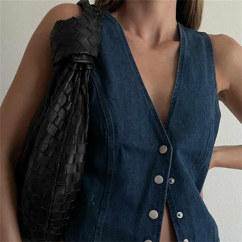 Women Vintage Sleeveless V Neck Button Waistcoat Ladies Solid Color Jean Outwear Vest Jacket Outfits Casual Slim Denim Top 250122