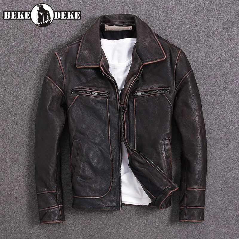 Retro reddish brown mens casual style leather jacket 5XL leather coat autumn leather jacket X250213