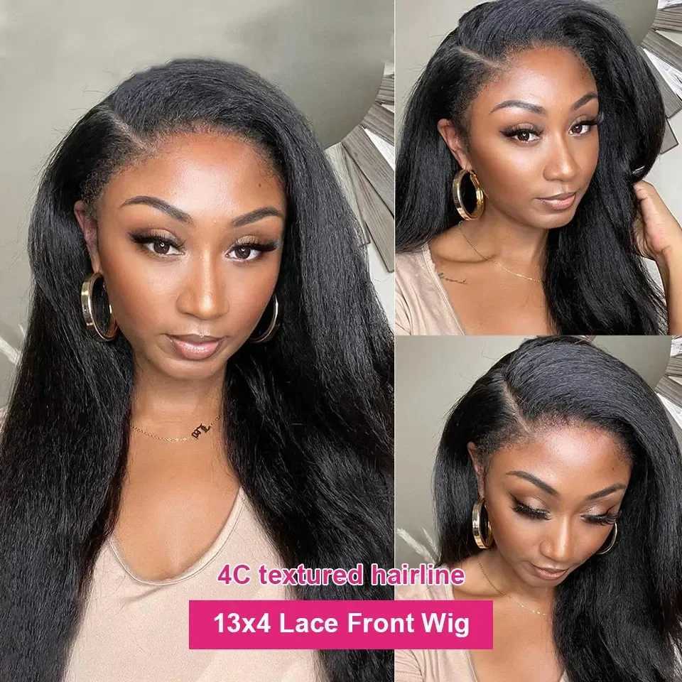 Kinky Straight 4C Kinky Edges Curly Baby Hair Wig Yaki Straight 13x6 HD Lace Frontal Wig Human Hair Transparent Lace Front WigXJ250213