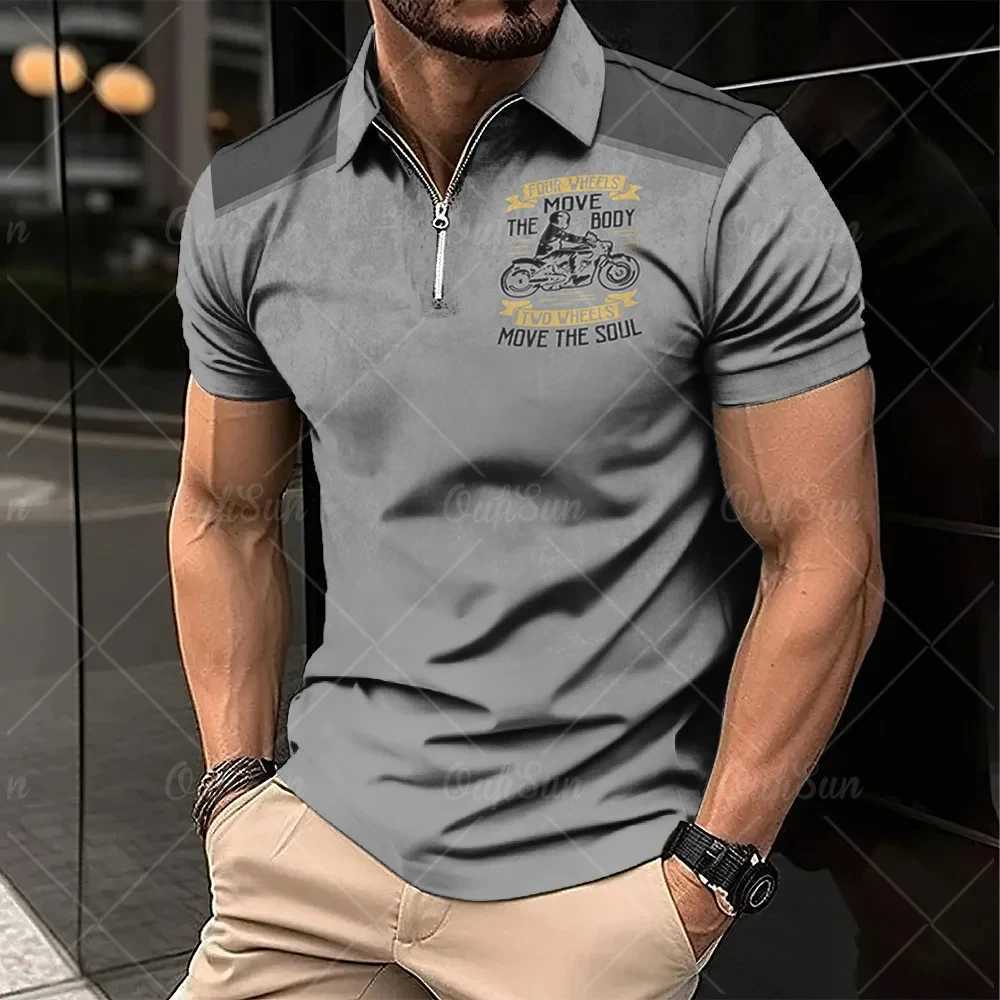 2024 Vintage Summer Short Sleeve Polo Shirt Men Half Zip Up Lapel Classic Motorcycle Graphic Men Polo Shirts Oversize Streetwear X250213