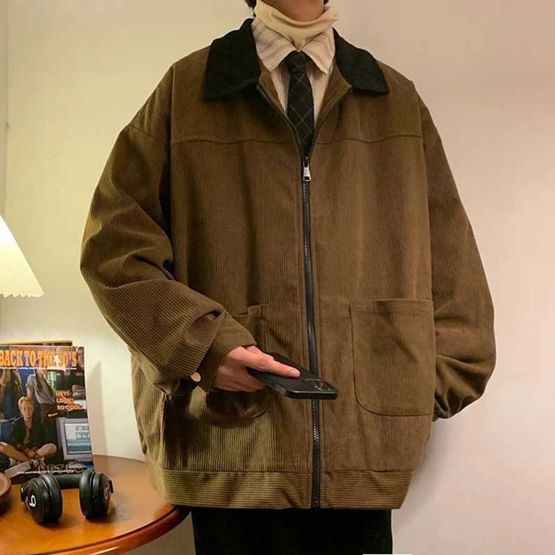 American Style Vintage 2024 Mens Bomber Jacket Windbreakers Zipper Coats Autumn Loose Cargo Outwear X2502131