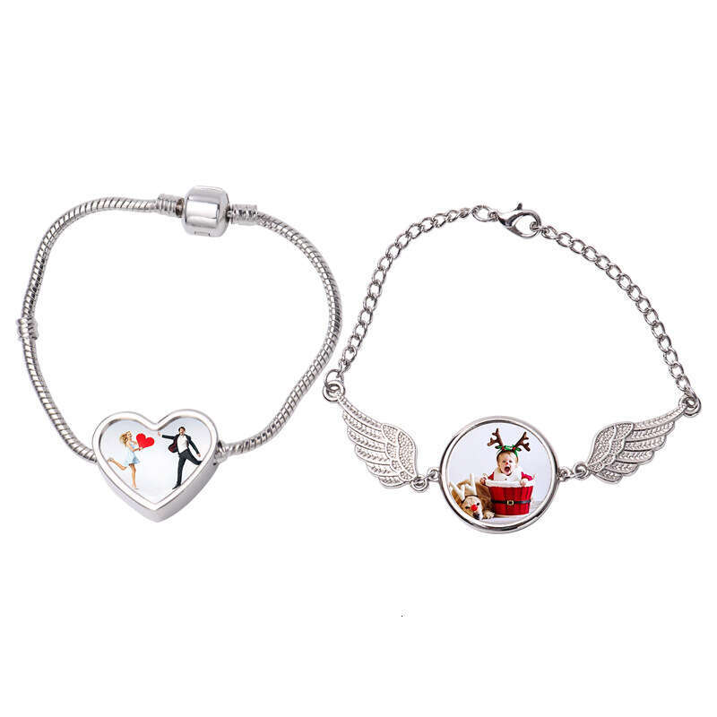 Angel Wings Round Heart Bracelet Heat Transfer Printed Blank Handicraft Jewelry