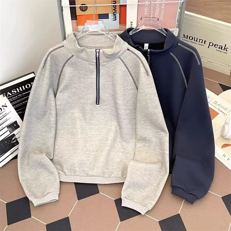 P16532 Spring long-sleeved solid color sweatshirt street trend foreign trade men's loose solid color round neck men's sweatshirt leisure spo