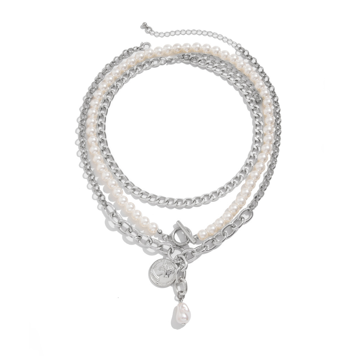 designer Jewelry Fashion Metallic Love Pendant Necklace Simple Pearl Multi layer Clavicle Woman Chain Set