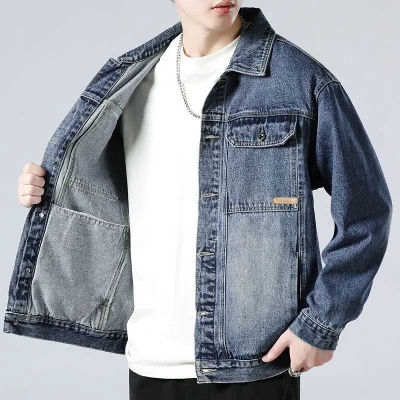Retro denim jacket fashionable casual mens fashion trend mens denim jacket loose denim jacket X250213