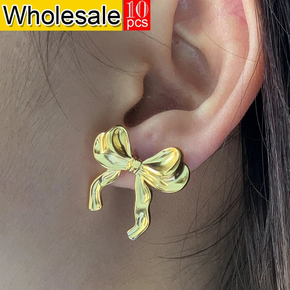 10PCS Highend Stainless Steel Bow Earring Personalized Earrings for Autumn and Winter Versatile Womens y Jewelry 250114