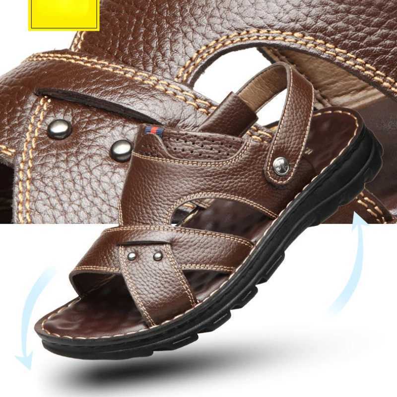 Summer Men Leather Sandals Genuine Leather N-slip Men Shoes Slippers Outdoor Thick-soled Beach Shoes Cfor Soft Men sandals Y250213