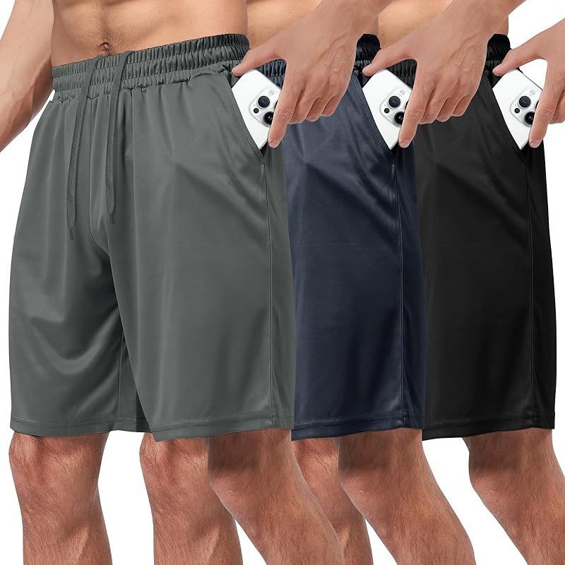 Men Outdoor Shorts Men's Summer Beach Shorts with Elastic Waistband Pockets for Fitness Running Solid Color Loose Fit Wide Leg