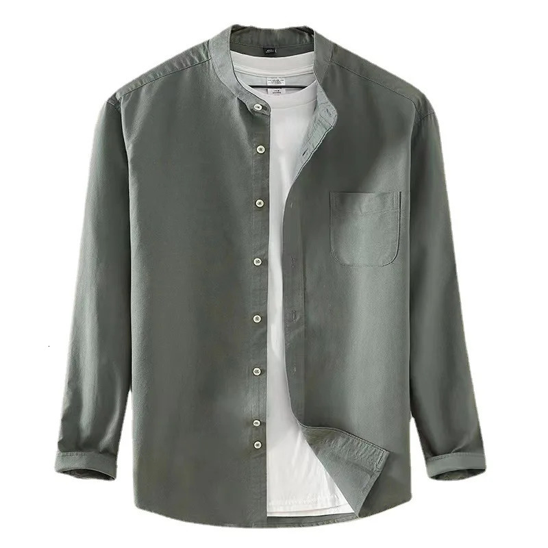 Spring and Autumn Pure Cotton Stand Collar Oxford Spun Long Sleeve Shirt Japanese Casual No-Iron Fashion Mens Clothing 250211