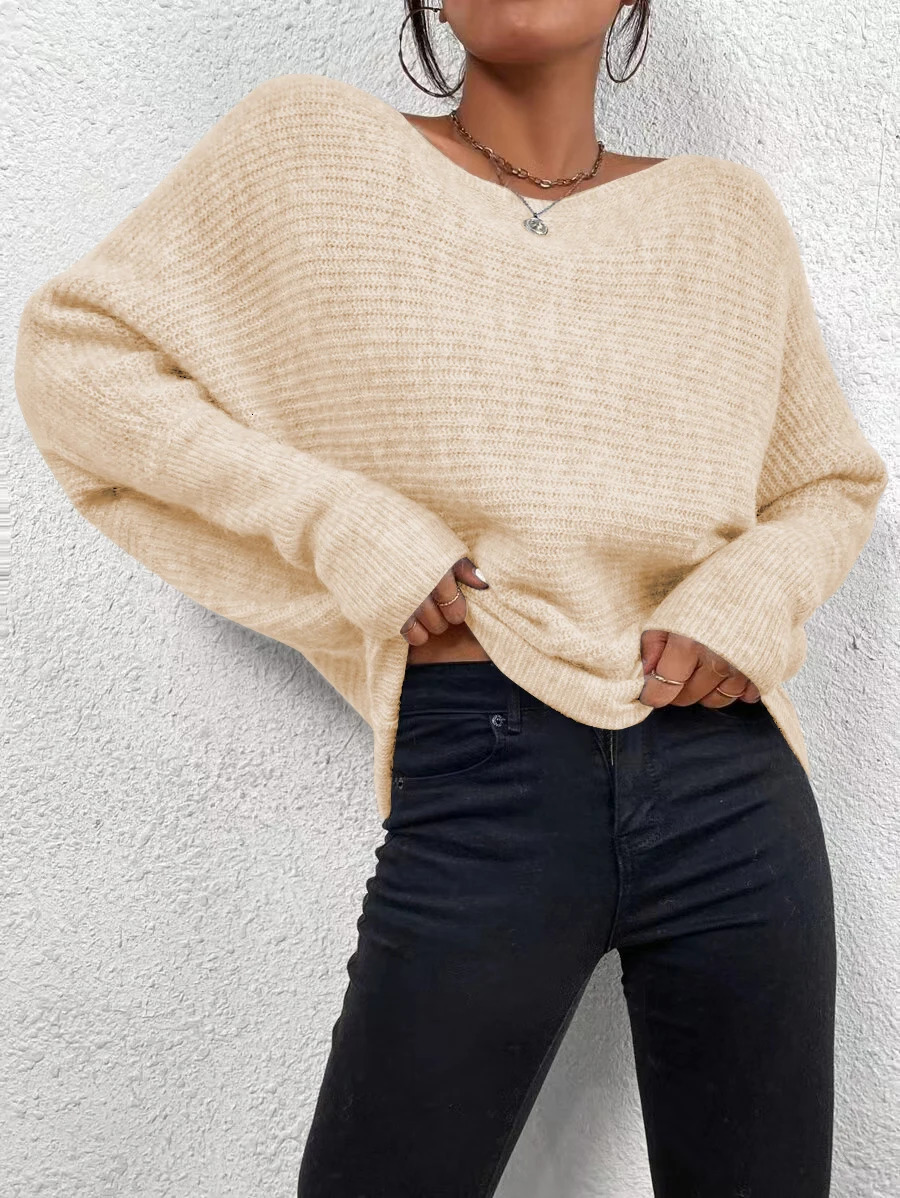 Womens autumn and winter pullover sweater can be off-the-shoulder pullover long-sleeved regular version of casual 250210