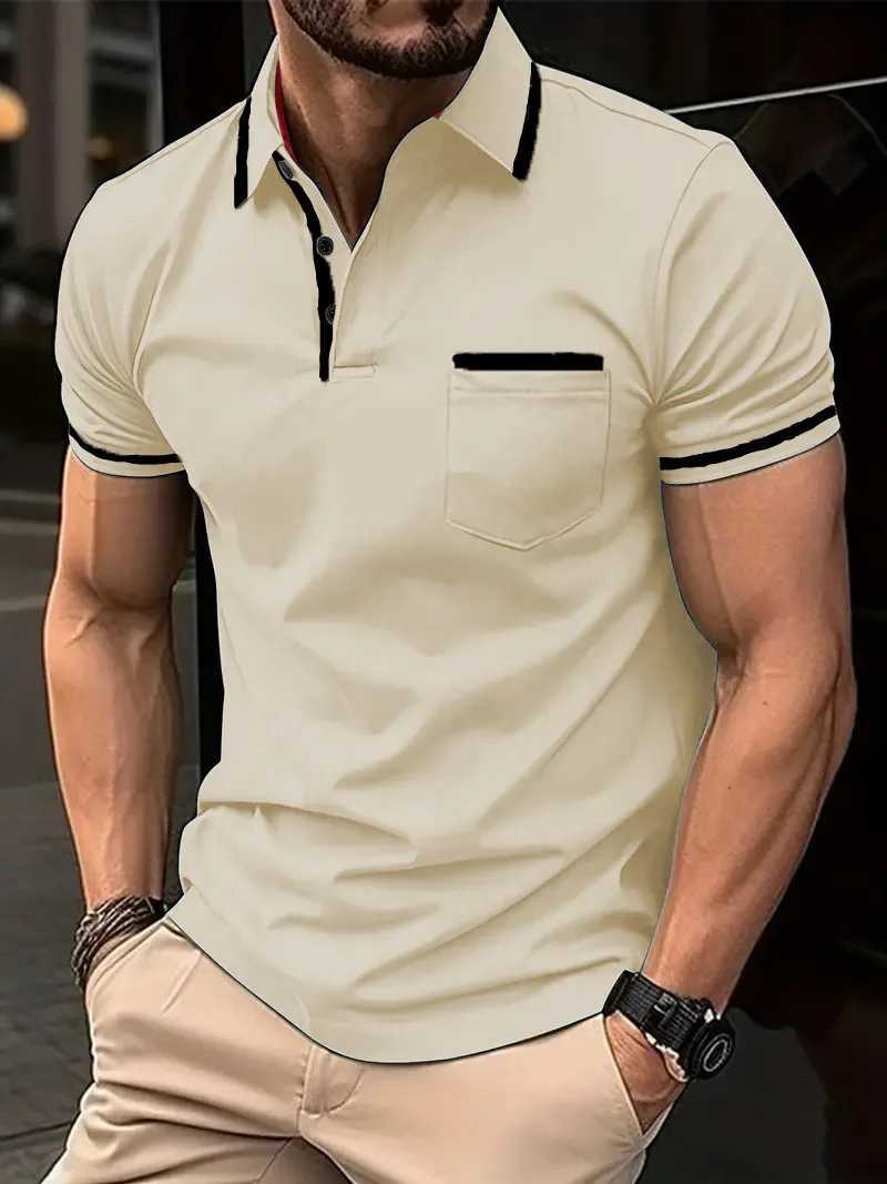 Mens Solid Color Casual POLO Shirt Chest Pocket Stitching Design Comfortable Daily Simple Fashion High-Quality Pullover X250213