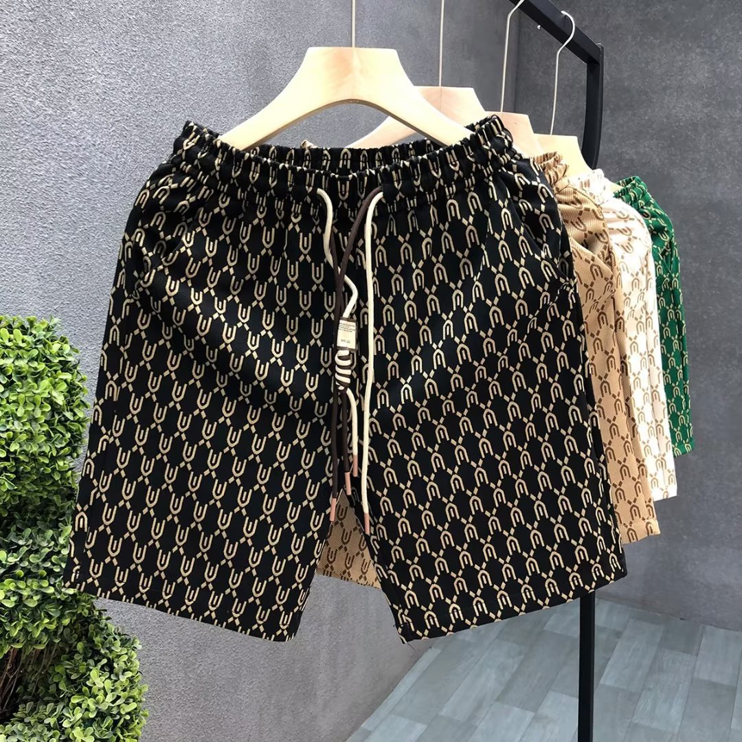 High-end fashion shorts men's summer fashion brand all-in-one pants 2025 new men's beach leisure flower pants