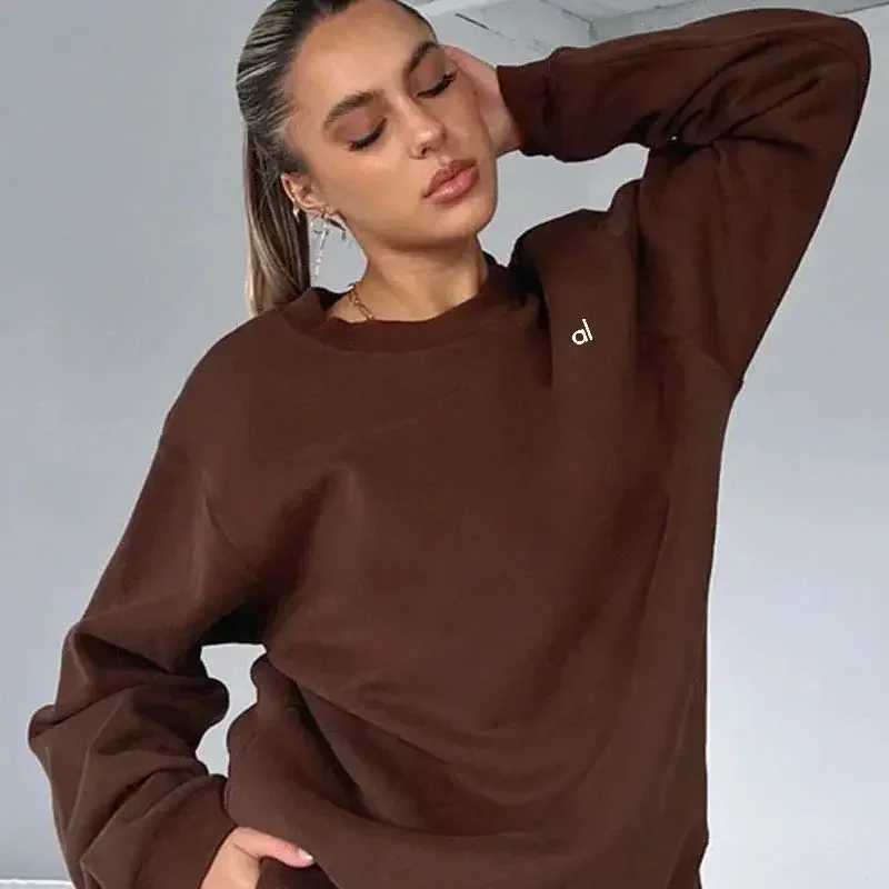 Women's Hoodies Sweatshirts AL Top Women Clothing Crew Neck Pullover Comfortable Simplicity Solid Color Crew-neck Long-sleeved Hoodie Gym Tops H2