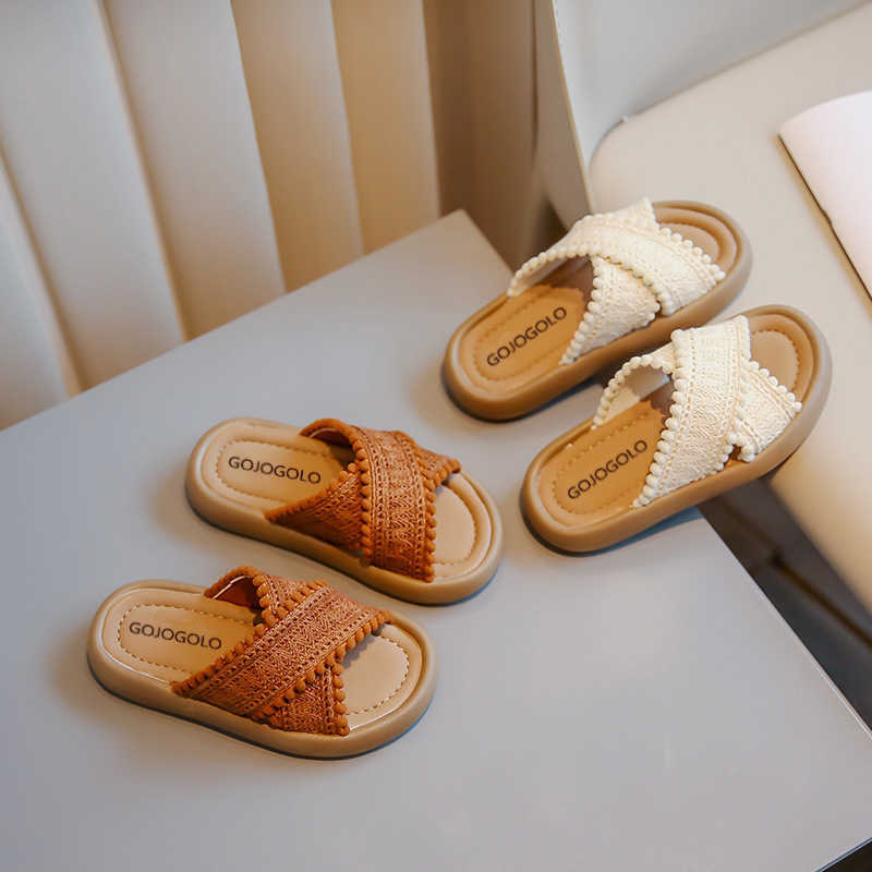 Sandals Girls sandals 2024 summer casual princess shoes woven with Velcro girls open toe beach shoes H250212
