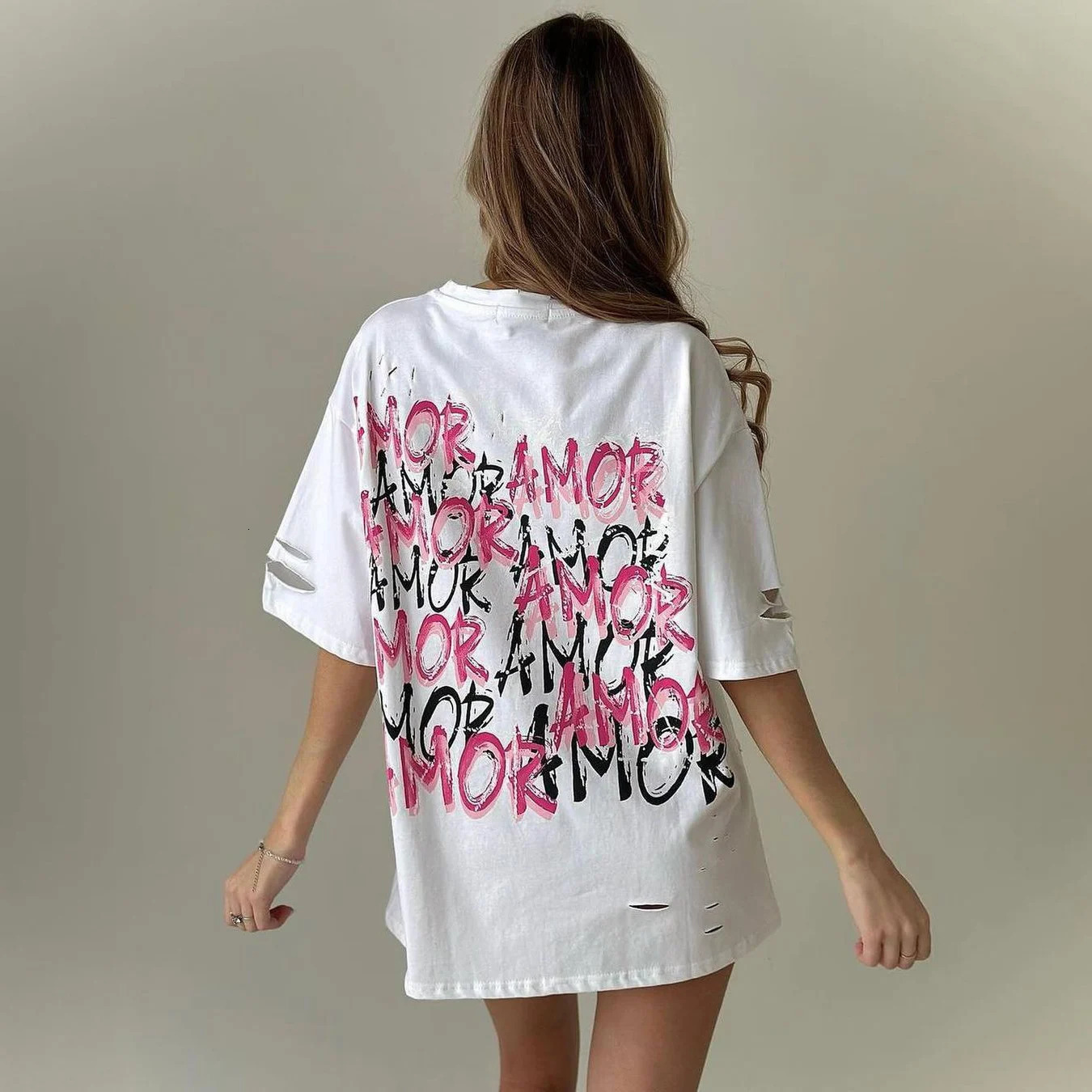 Summer Loose Oversized Tops Casuales Letter Print T Shirt Femme Spring Sunmer s Fashion Street Short Sleeve O-Neck Tees 250208