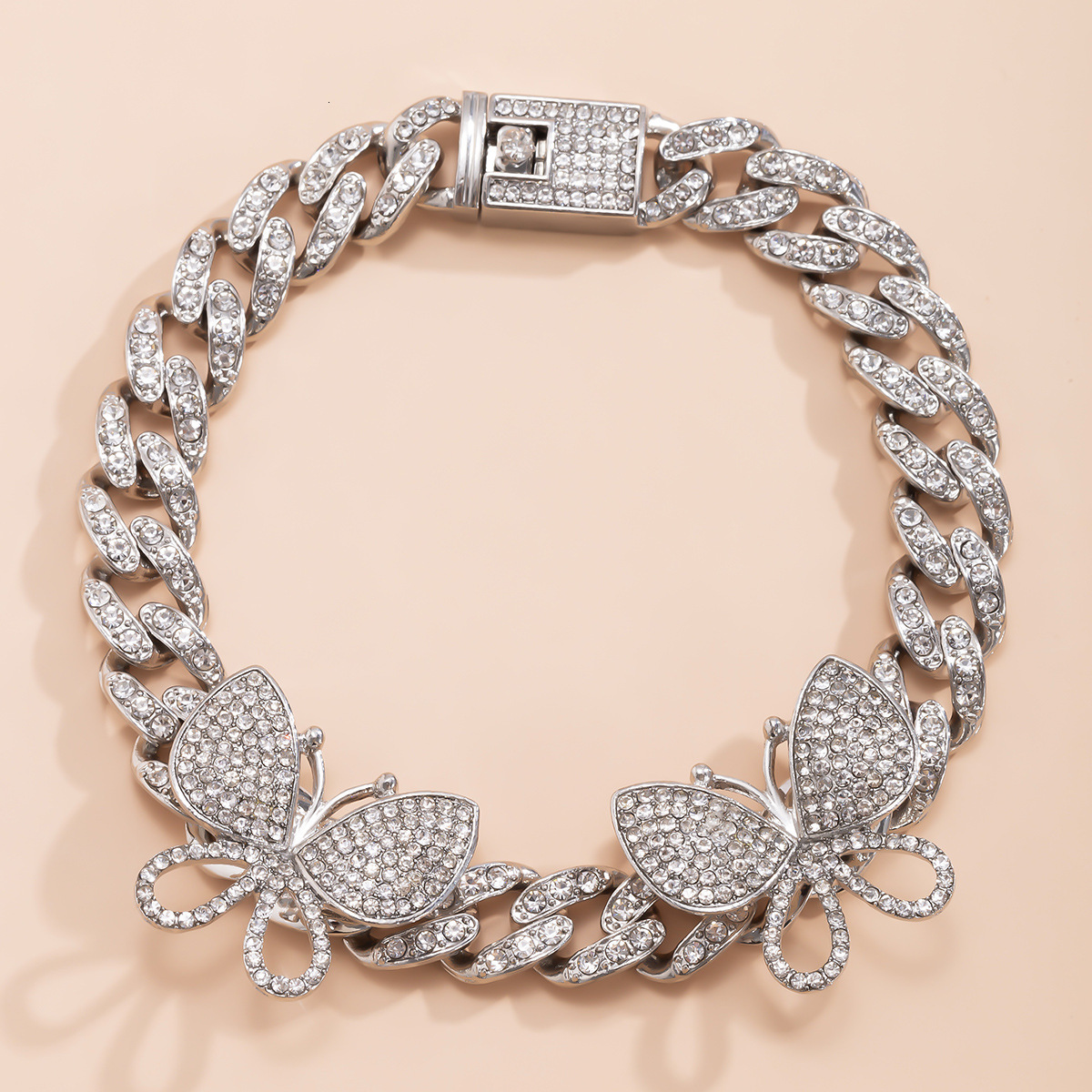 Woman fashion Creative jewelry temperament Cuban buckle butterfly anklet hip-hop trend exaggerated dia embellishments