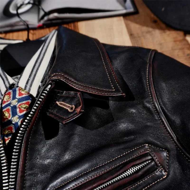 Classic Reproduction of 1930 S Tea Core Horse Leather Robe Motorcycle jacket Retro vintage American style Retro Amikaki Mens X250213